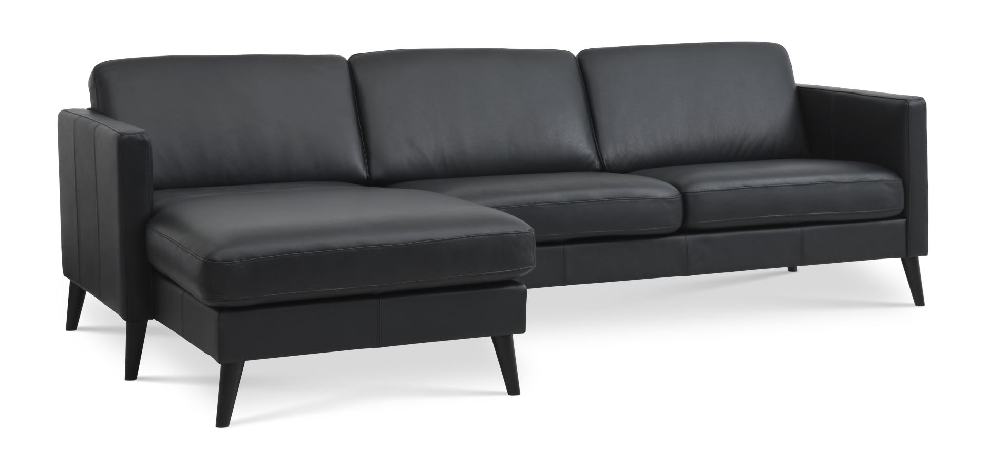 Ask Sæt Sofa Chaiselong Sort Semianilin Læder Sort Træ