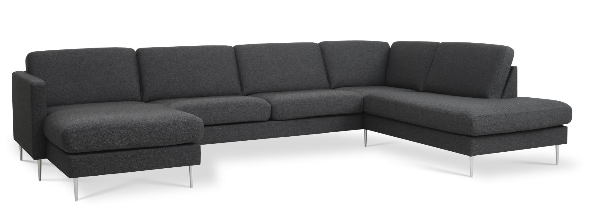 Ask Sæt Sofa Højre Chaiselong Antracitgrå Polyester Stof Børstet Aluminium