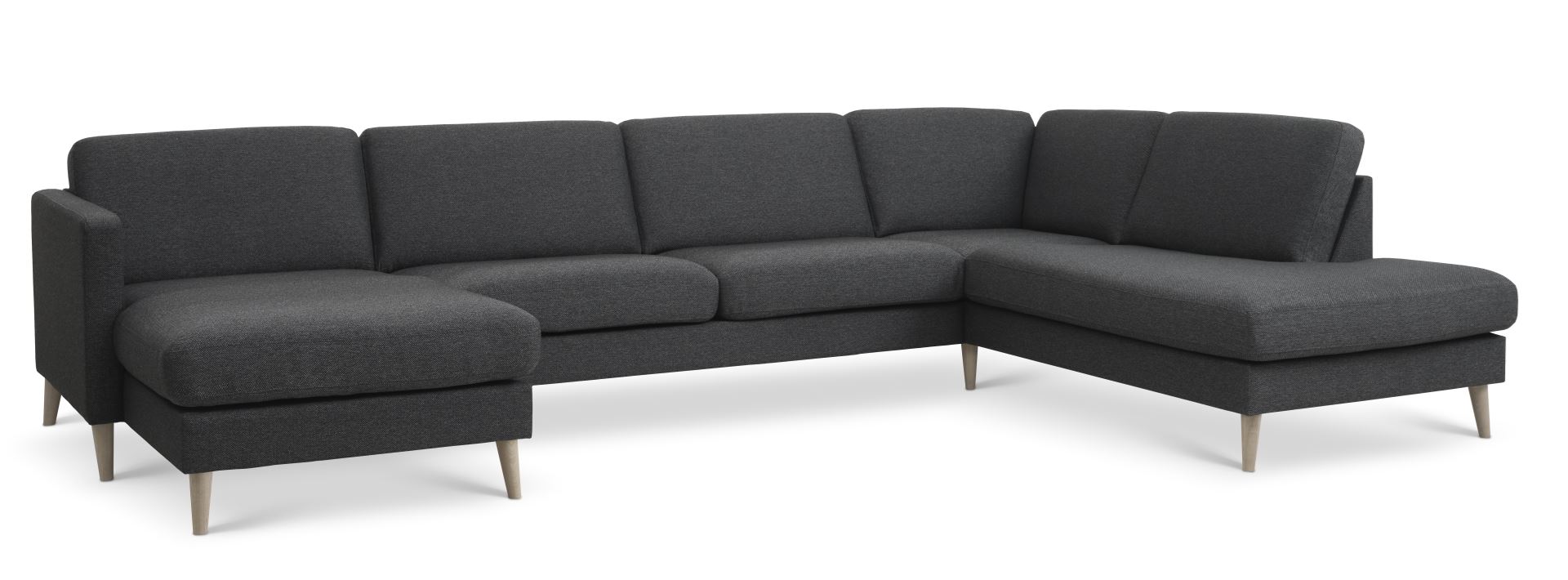 Ask Sæt Sofa Højre Chaiselong Antracitgrå Polyester Stof Natur Træ