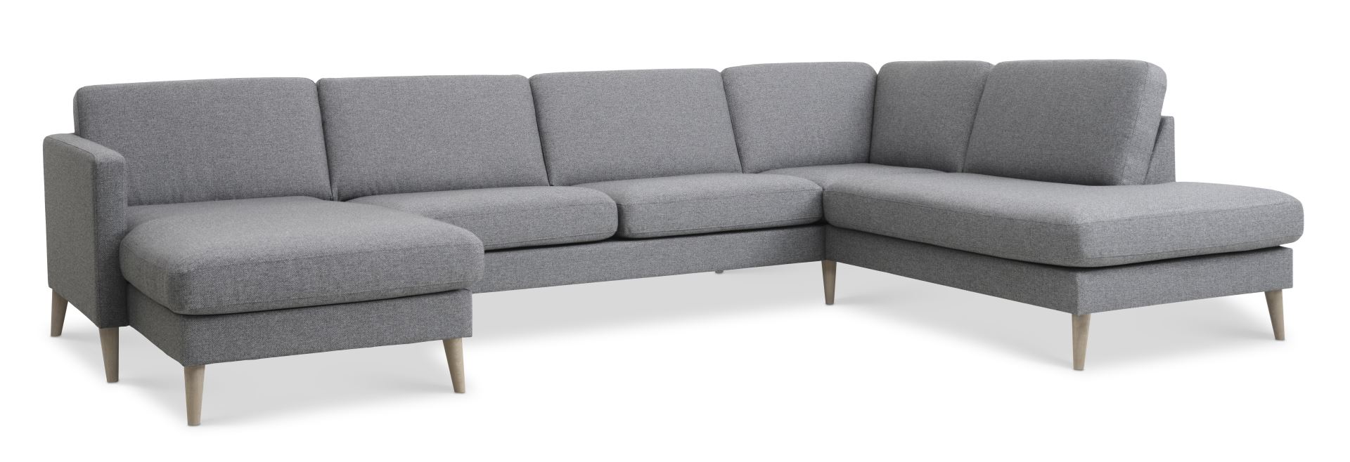 Ask Sæt Sofa Højre Chaiselong Lys Granitgrå Polyester Stof Natur Træ