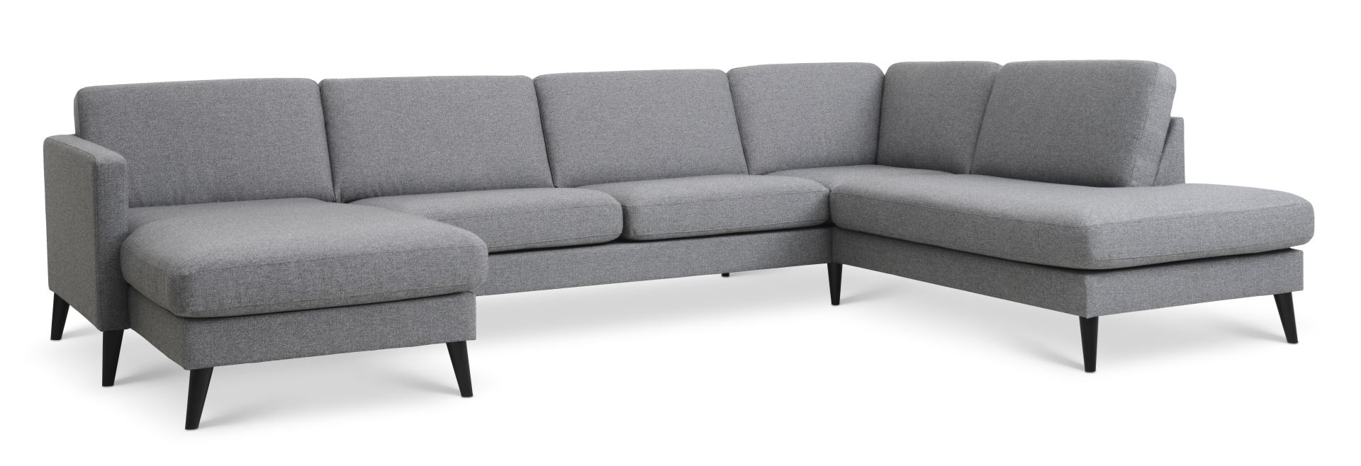 Ask Sæt Sofa Højre Chaiselong Lys Granitgrå Polyester Stof Sort Træ