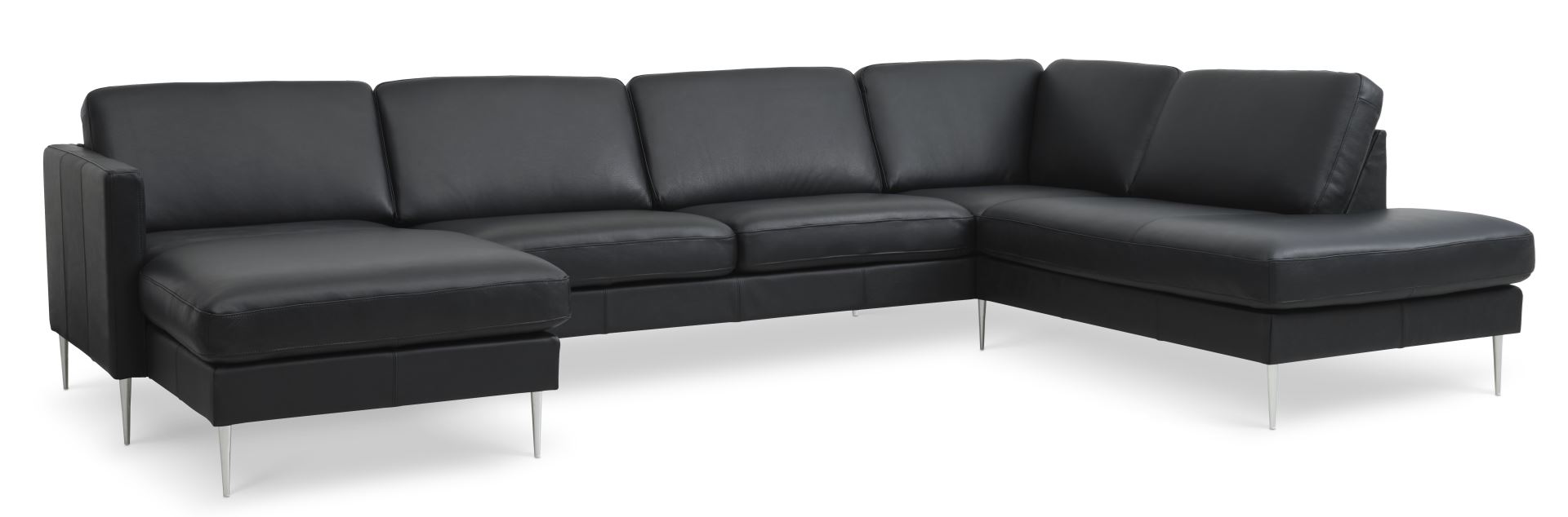 Ask Sæt Sofa Højre Chaiselong Sort Semianilin Læder Børstet Aluminium