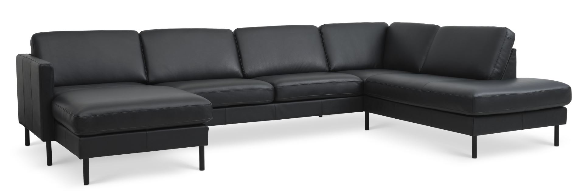 Ask Sæt Sofa Højre Chaiselong Sort Semianilin Læder Sort Metal