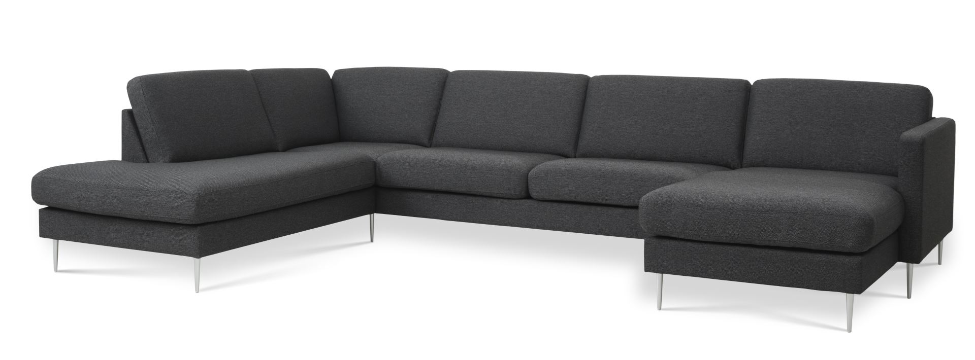 Ask Sæt Sofa Venstre Chaiselong Antracitgrå Polyester Stof Børstet Aluminium