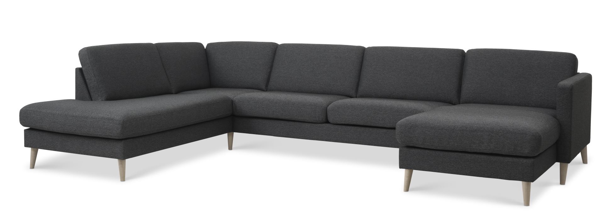 Ask Sæt Sofa Venstre Chaiselong Antracitgrå Polyester Stof Natur Træ