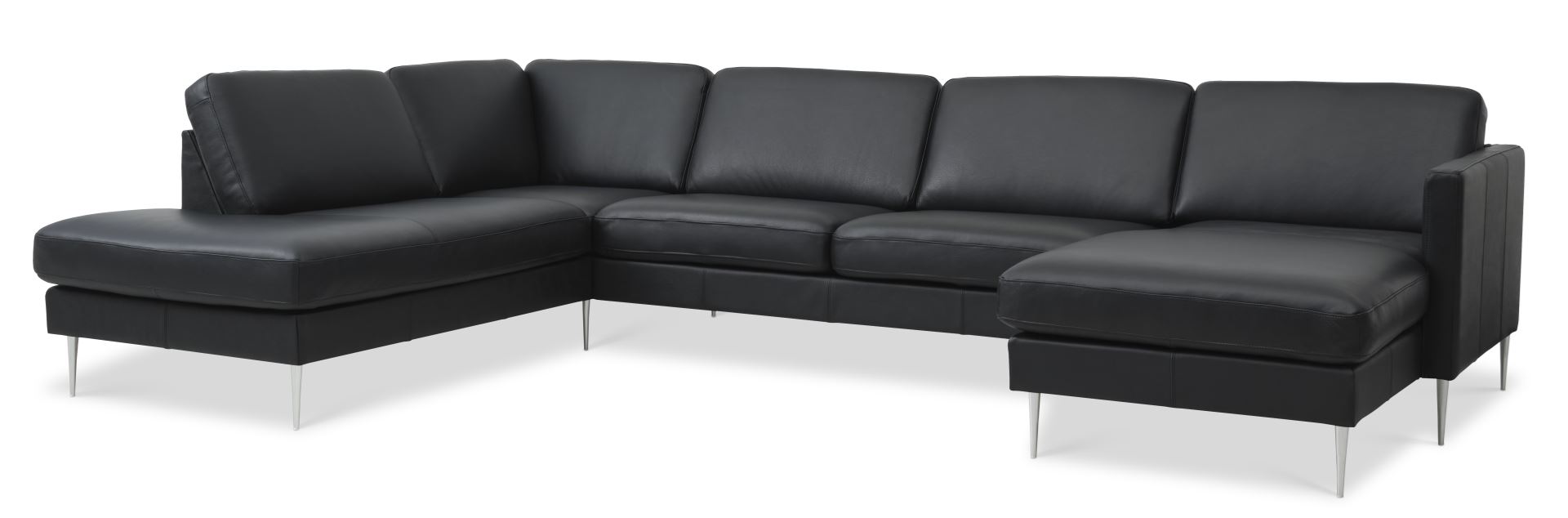 Ask Sæt Sofa Venstre Chaiselong Sort Semianilin Læder Børstet Aluminium