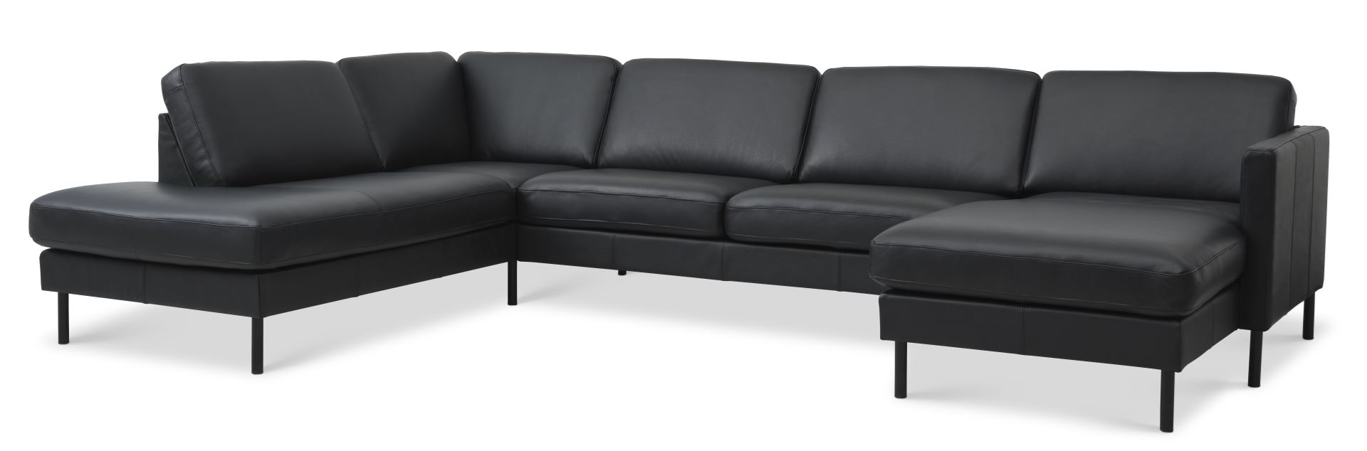 Ask Sæt Sofa Venstre Chaiselong Sort Semianilin Læder Sort Metal