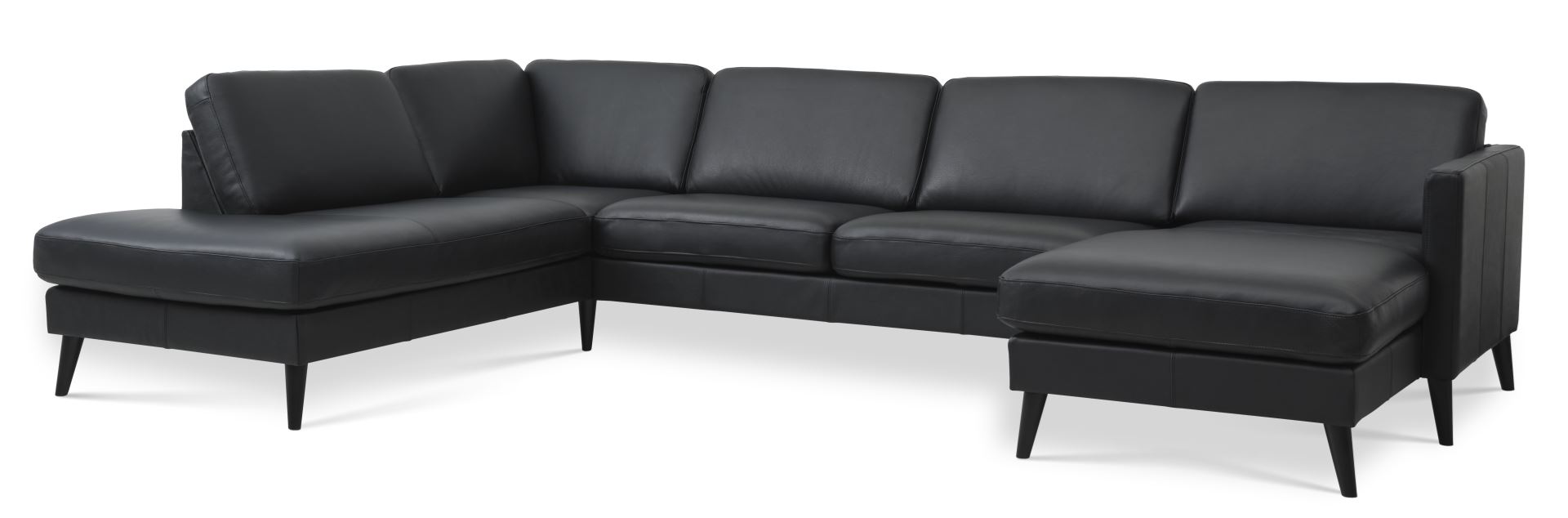 Ask Sæt Sofa Venstre Chaiselong Sort Semianilin Læder Sort Træ
