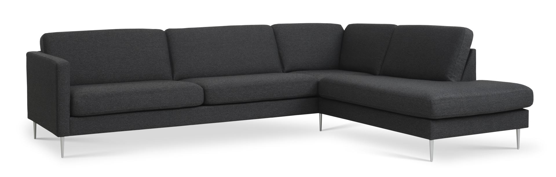 Ask Sæt Stor Sofa Højre Chaiselong Antracitgrå Polyester Stof Børstet Aluminium