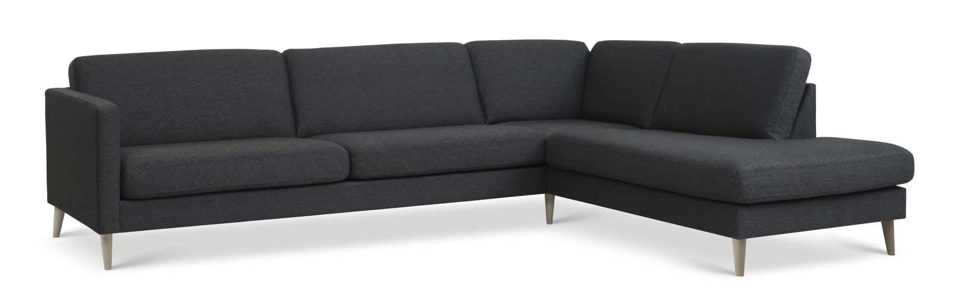 Ask Sæt Stor Sofa Højre Chaiselong Antracitgrå Polyester Stof Natur Træ