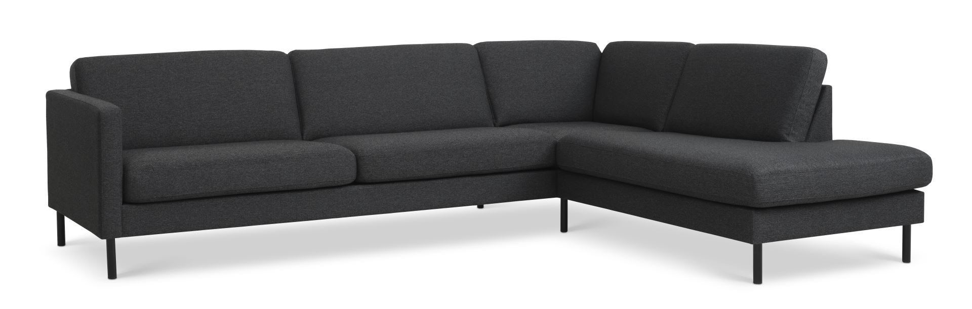 Ask Sæt Stor Sofa Højre Chaiselong Antracitgrå Polyester Stof Sort Metal