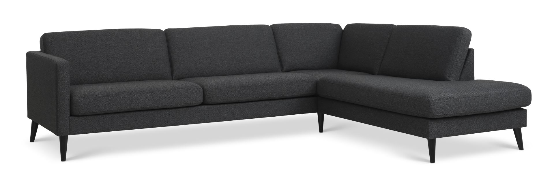 Ask Sæt Stor Sofa Højre Chaiselong Antracitgrå Polyester Stof Sort Træ