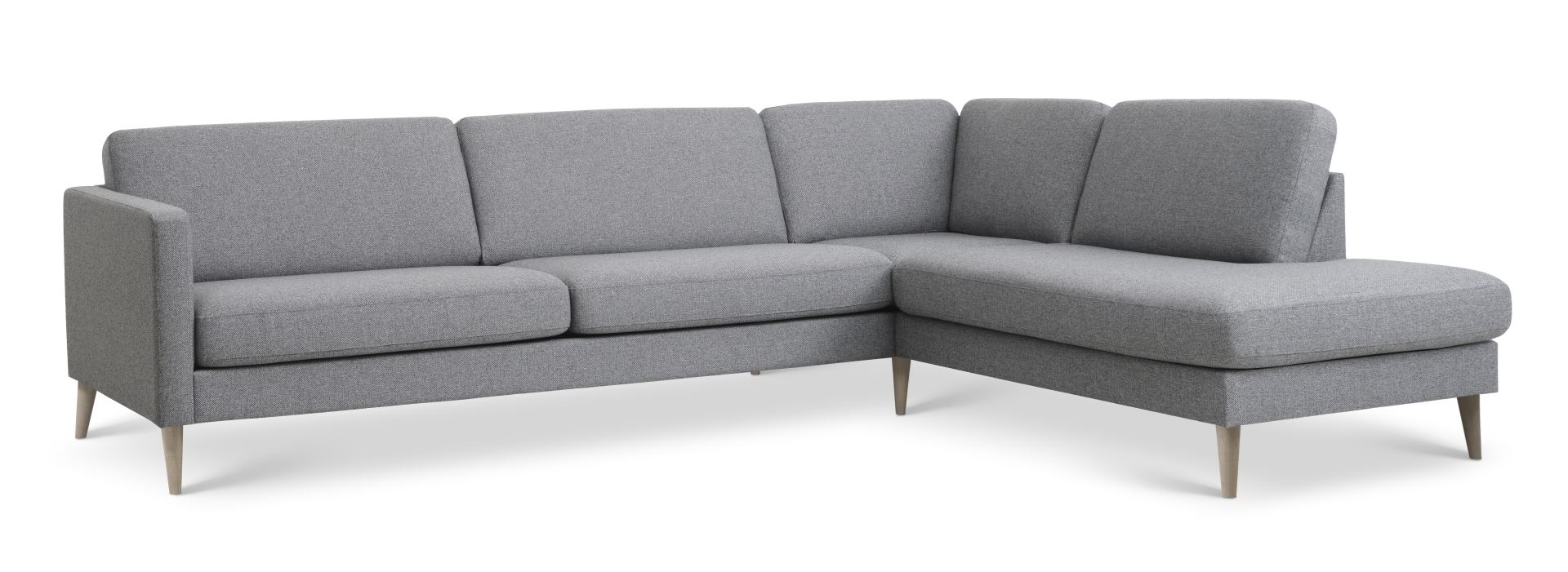 Ask Sæt Stor Sofa Højre Chaiselong Lys Granitgrå Polyester Stof Natur Træ