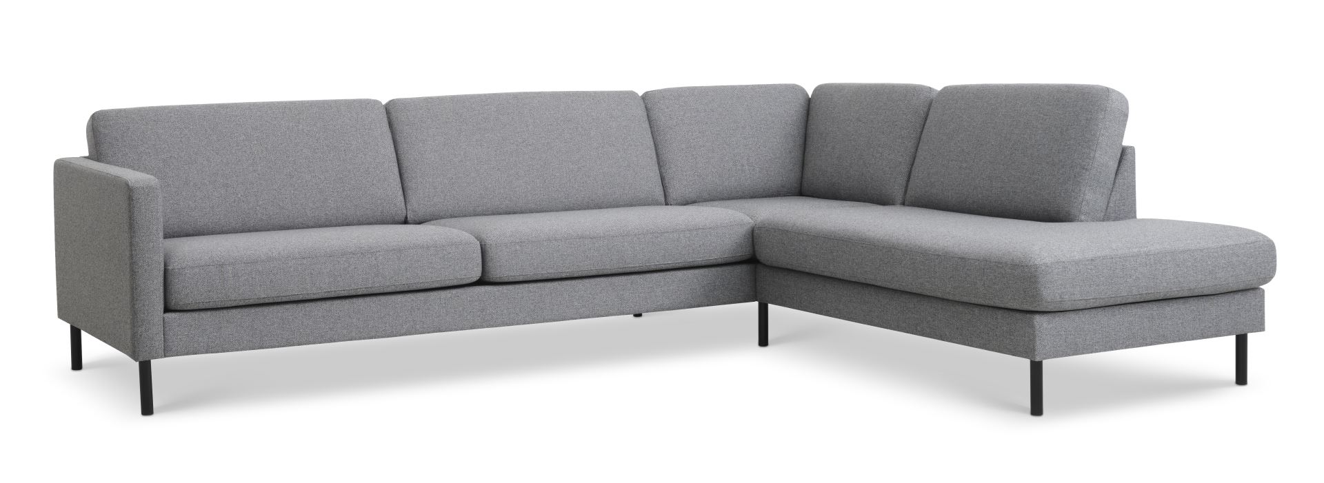 Ask Sæt Stor Sofa Højre Chaiselong Lys Granitgrå Polyester Stof Sort Metal