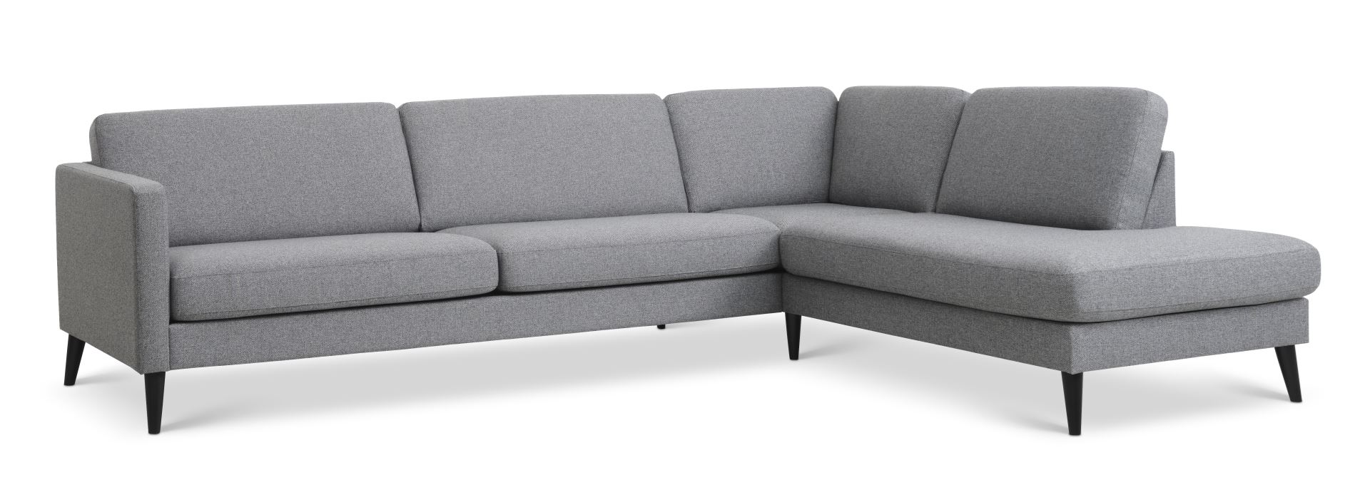 Ask Sæt Stor Sofa Højre Chaiselong Lys Granitgrå Polyester Stof Sort Træ