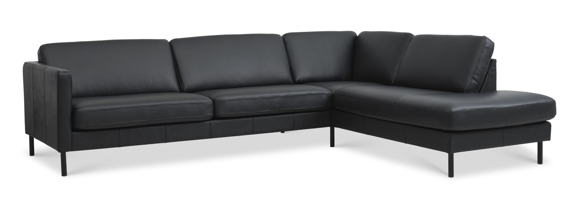 Ask Sæt Stor Sofa Højre Chaiselong Sort Semianilin Læder Sort Metal