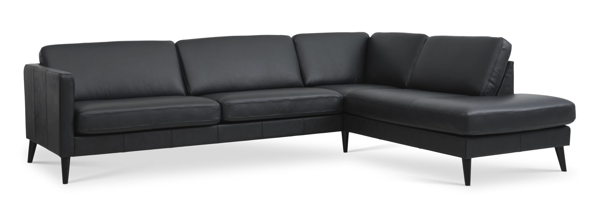 Ask Sæt Stor Sofa Højre Chaiselong Sort Semianilin Læder Sort Træ