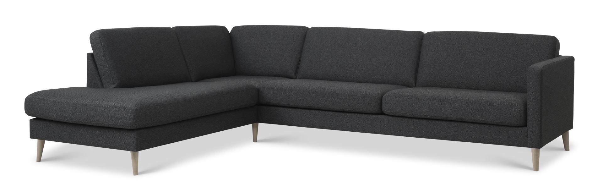 Ask Sæt Stor Sofa Venstre Chaiselong Antracitgrå Polyester Stof Natur Træ