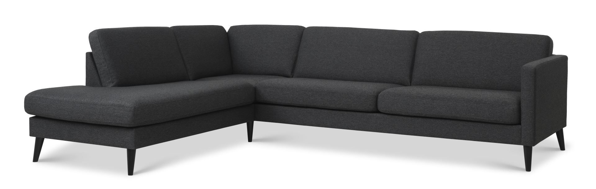 Ask Sæt Stor Sofa Venstre Chaiselong Antracitgrå Polyester Stof Sort Træ