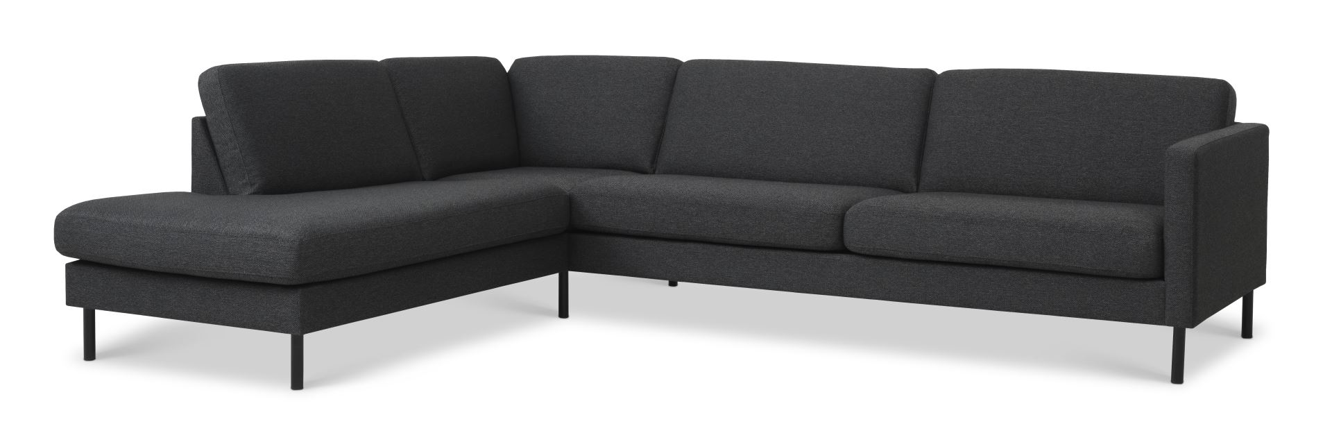 Ask Sæt Stor Sofa Venstre Chaiselong Antrcitgrå Polyester Stof Sort Metal