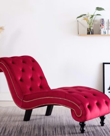Chaiselong Rød Fløjl Elegant Loungestol Til Stue