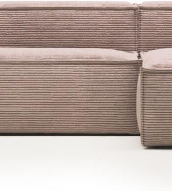 Chaiselong Sofa Højrevendt Kave Home Blok Lyserød Corduroy Stofpolstret Komfortabel Med 400 Bæreevne Bæredygtig Design
