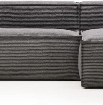 Chaiselong Sofa Kave Home Blok Højrevendt Grå Ribstof Polstret Pers 300x174x69