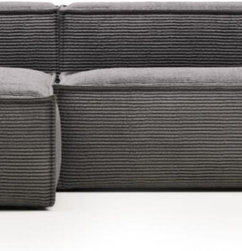 Chaiselong Sofa Kave Home Blok Personers Venstrevendt Grå Fløjl 300x174