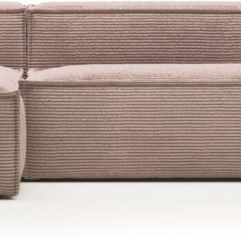 Chaiselong Sofa Venstrevendt Kave Home Blok Personers Fløjlsstof Lyserød Nordisk Design