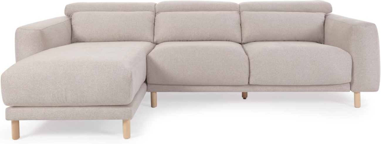 Chaiselong Sofa Venstrevendt Kave Home Singa Beige Stof Nordisk Moderne Kolonial Stil Med Aftagelige Betræk Nakkestøtter