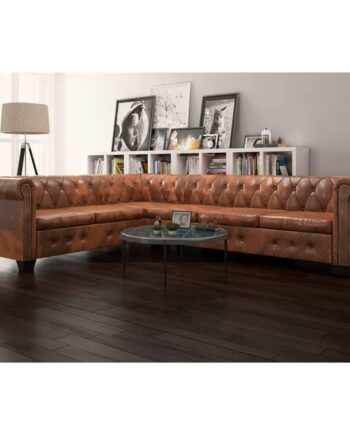Chesterfield Personers Hjørnesofa Kunstlæder Brun