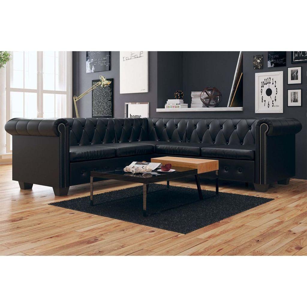Chesterfield Personers Hjørnesofa Kunstlæder Sort