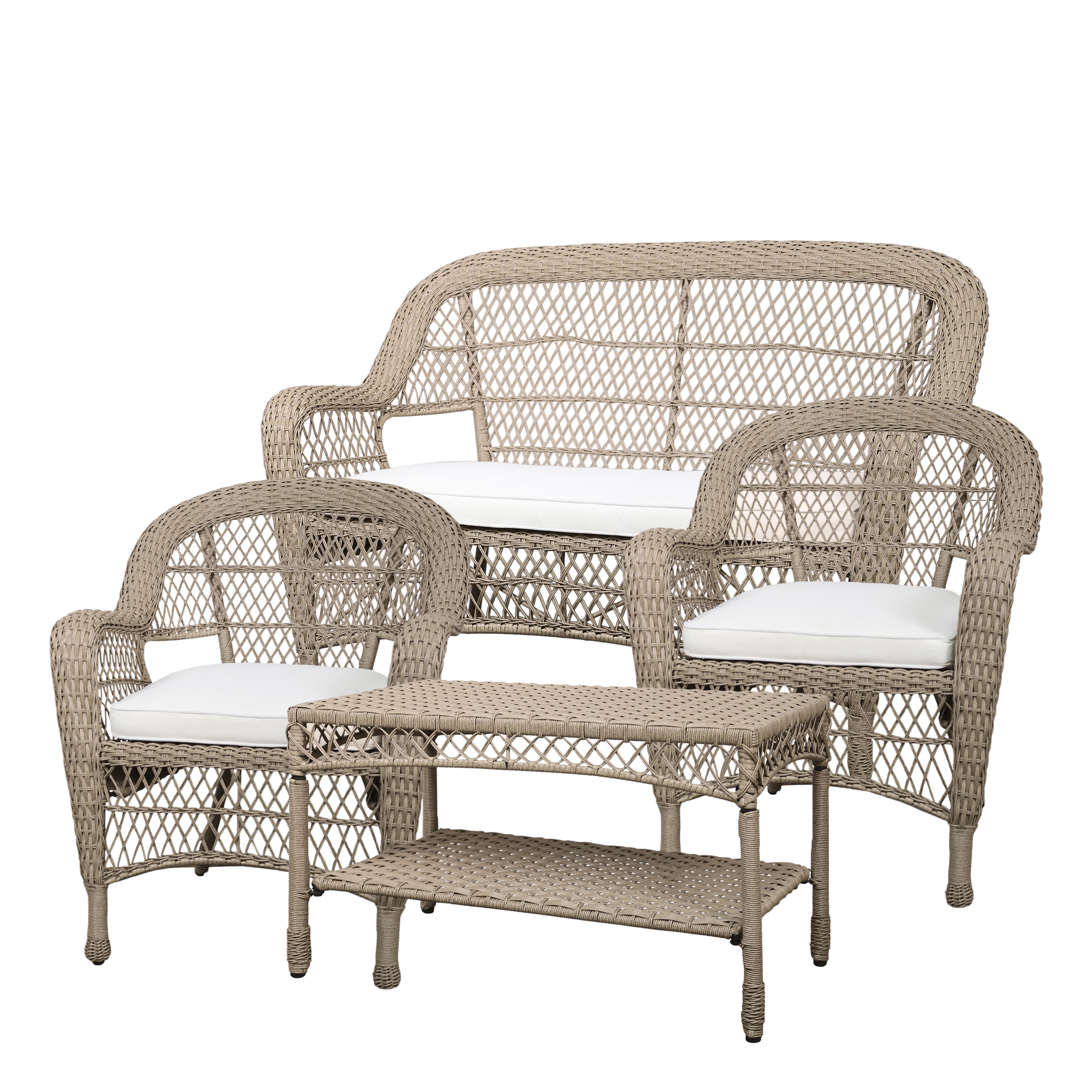 Chic Antique Havesæt Flet Bord Sofa Stole Inkl Hynde Natur 127