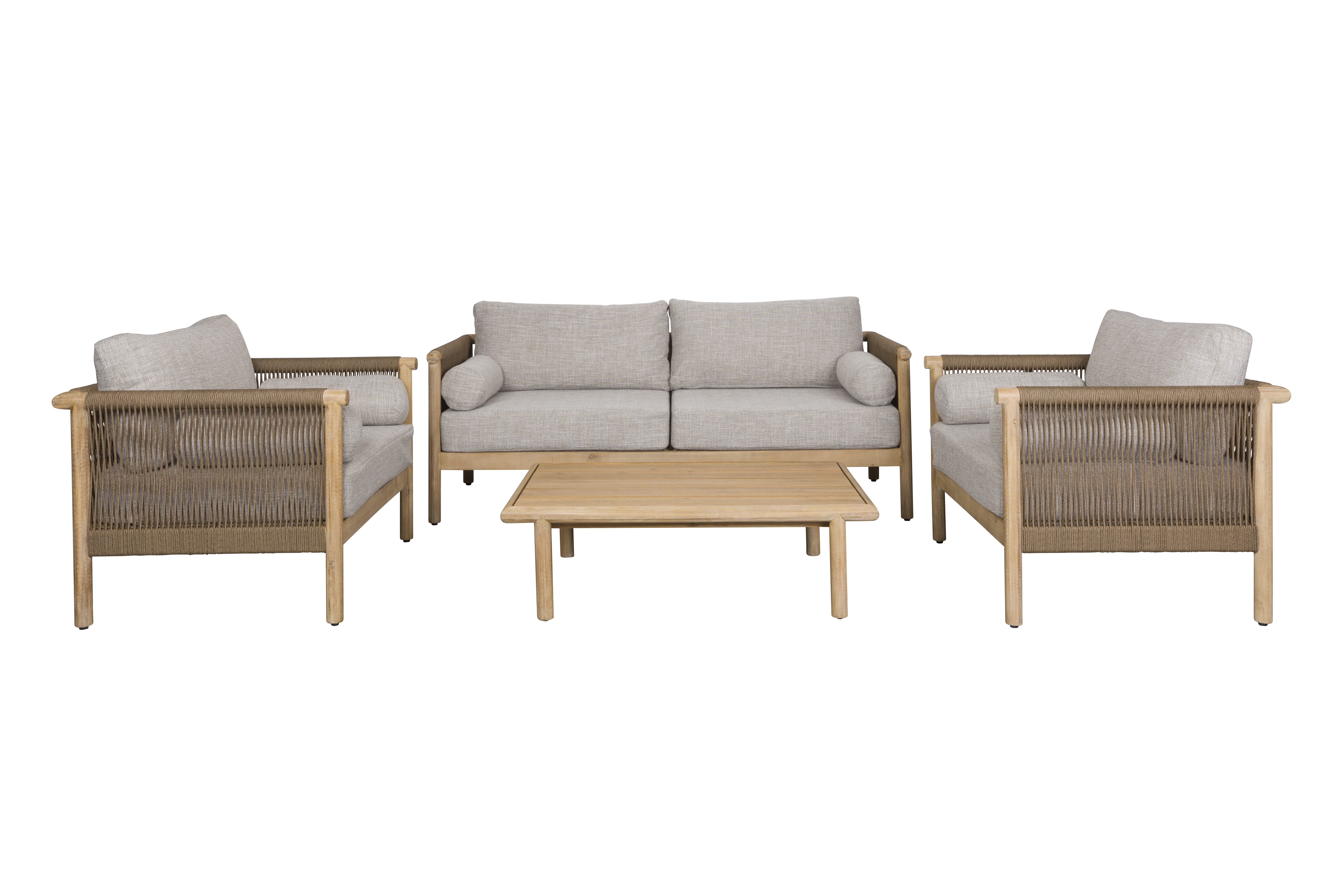Dutchbone Oasis Udendørs Loungesæt Sofa Bord Stole Beige Olefinstof Reb Akacietræ