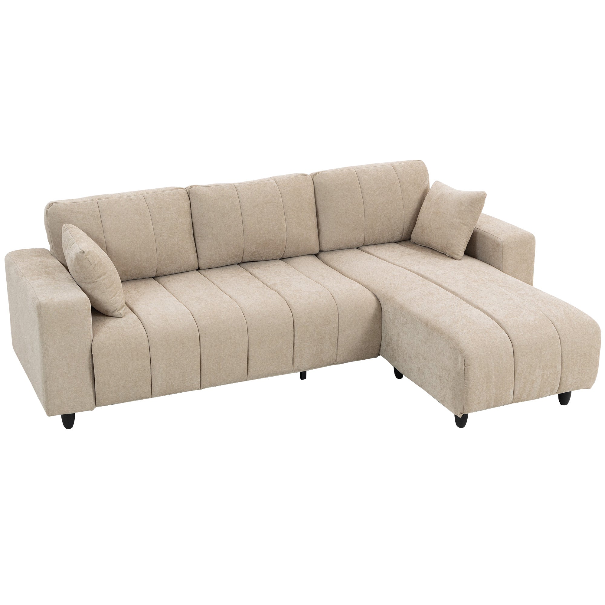 Formet Hjørnesofa Med Fleksibel Chaiselong Personers Sofa Med Hynder Metalstel Til Stue Beige