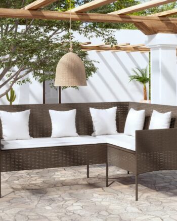 Formet Sofa Med Hynder Polyrattan Grå