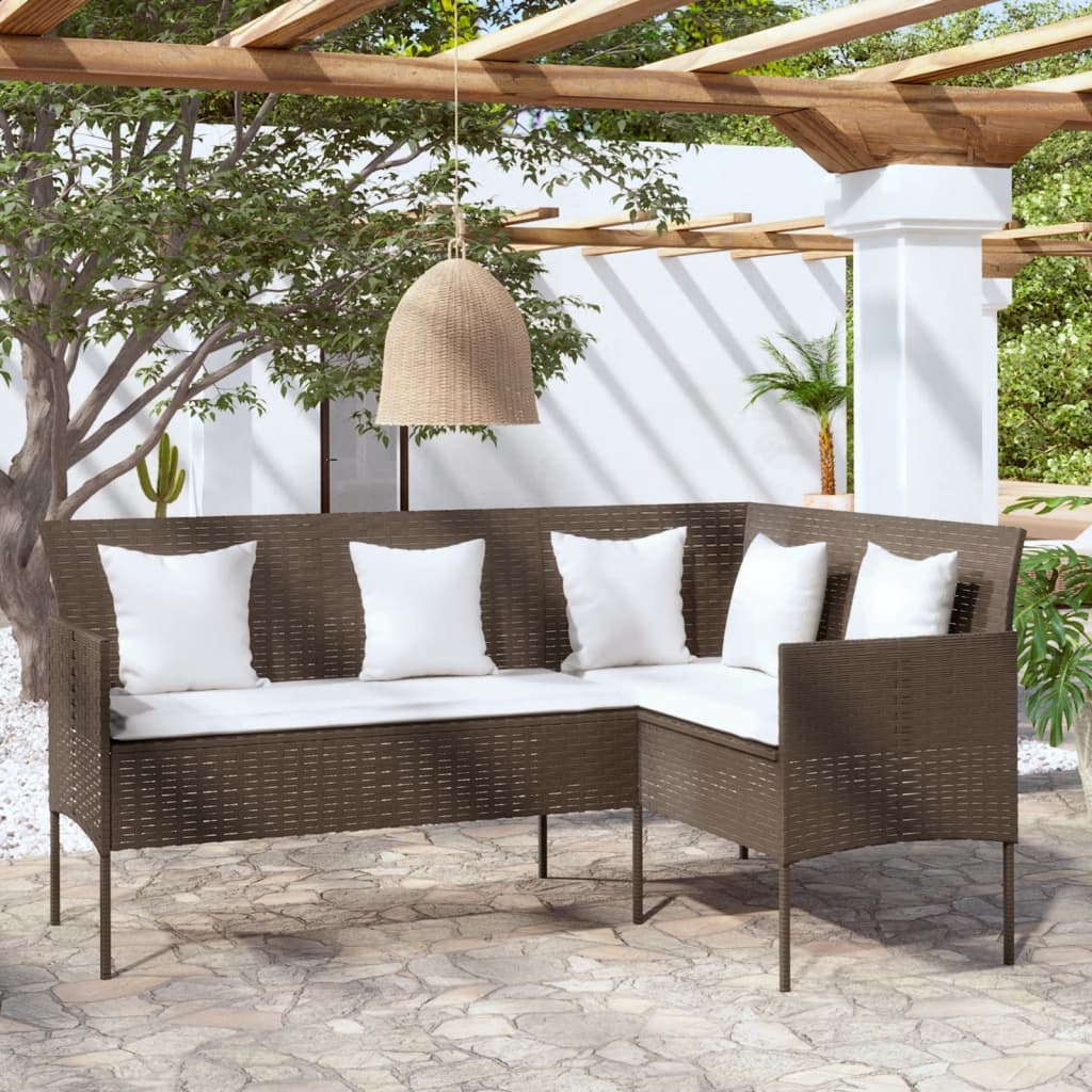 Formet Sofa Med Hynder Polyrattan Grå