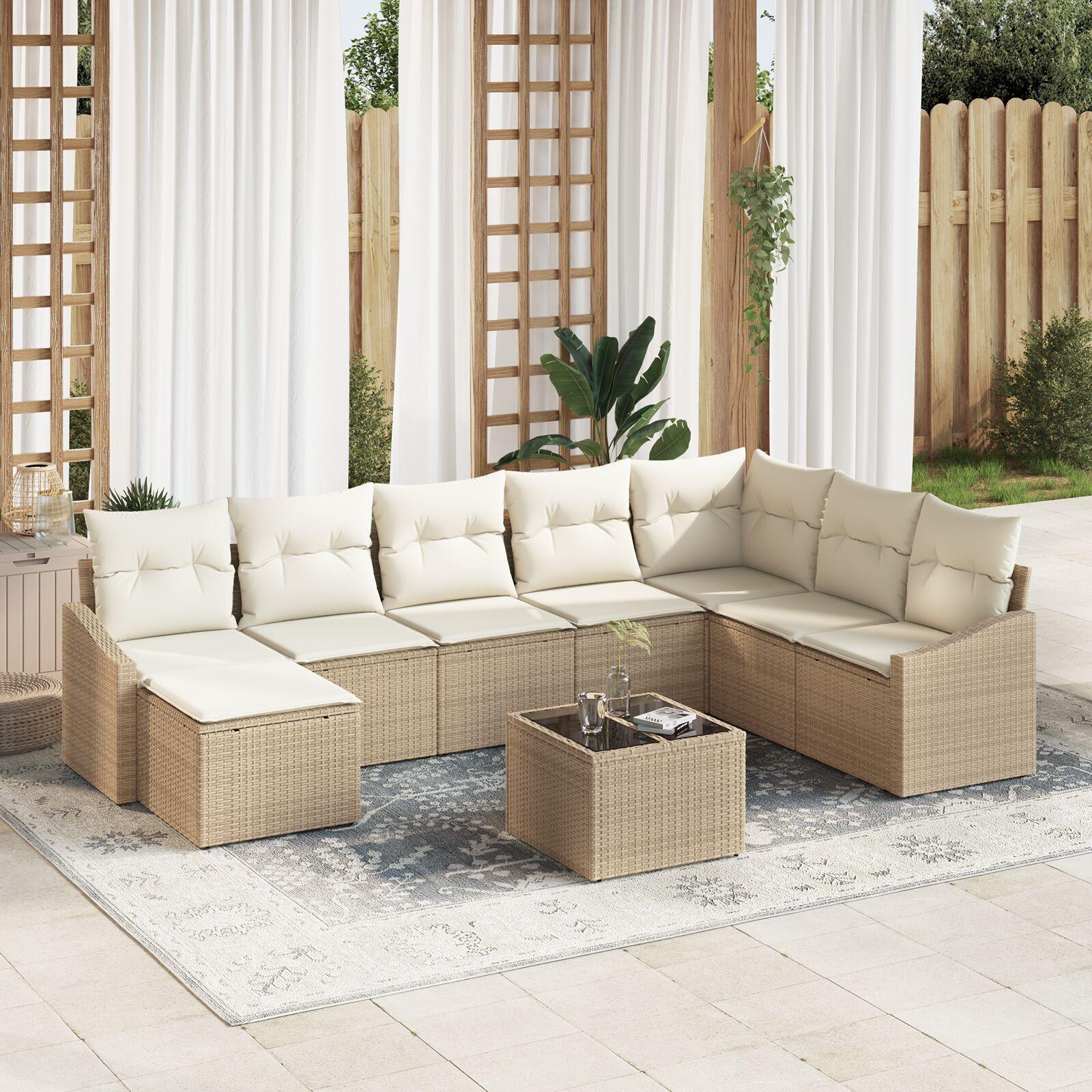 Havemøbelsæt Beige Polyrattan Modulær Sofa Med Puder Dele