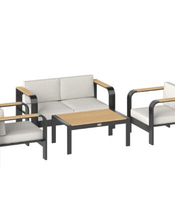 Havemøbelsæt Ekstra Dybe Sæder Med Personers Sofa Lænestole Wpc Lamelbord Aluminiumsstel Beige