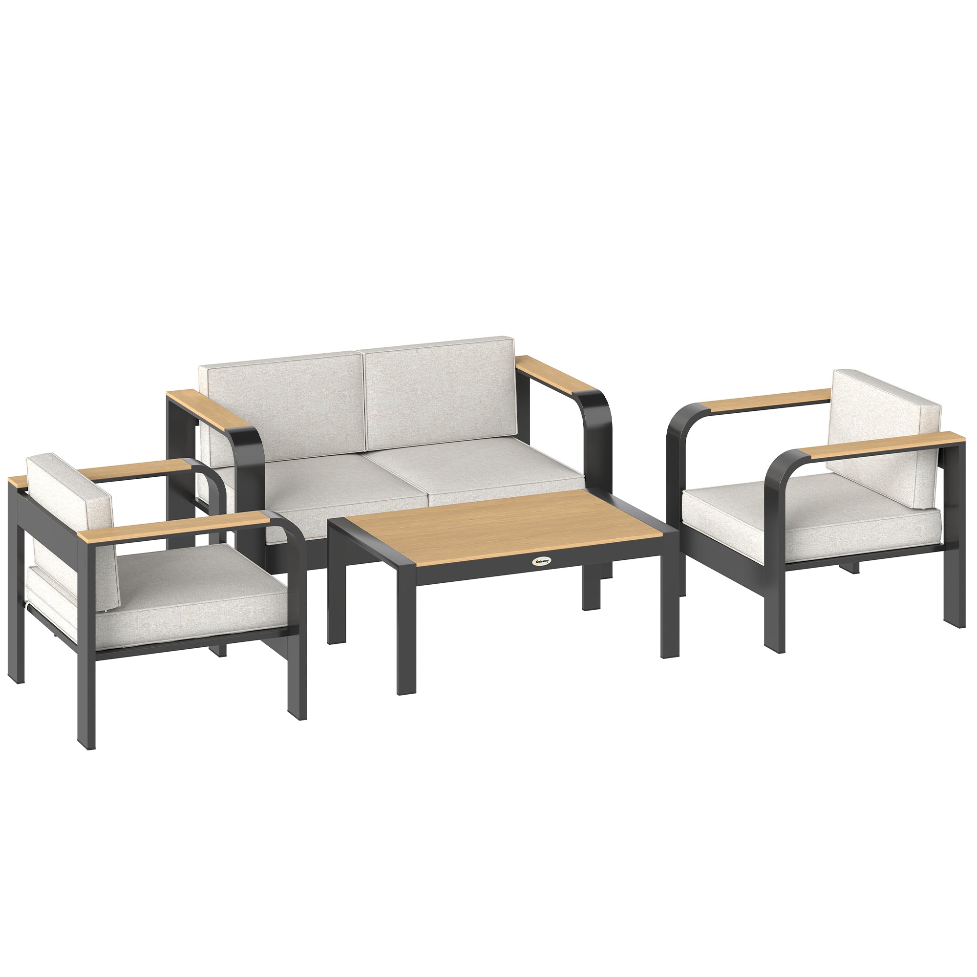 Havemøbelsæt Ekstra Dybe Sæder Med Personers Sofa Lænestole Wpc Lamelbord Aluminiumsstel Beige