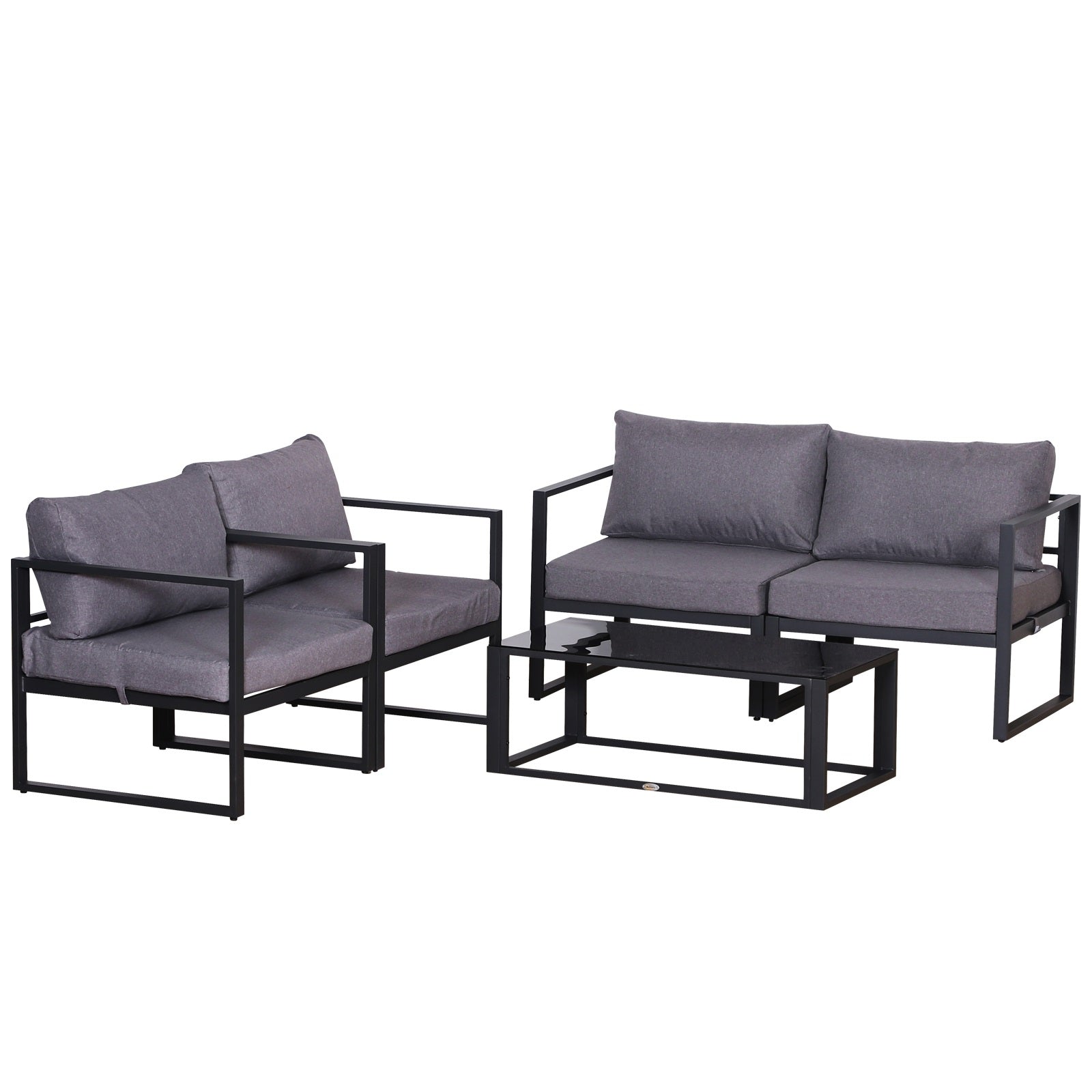 Havemøbelsæt Med Fire Dele Siddegruppe Sofa Med Sædehynder Bord Med Opbevaringsplads Polyester Grå 138