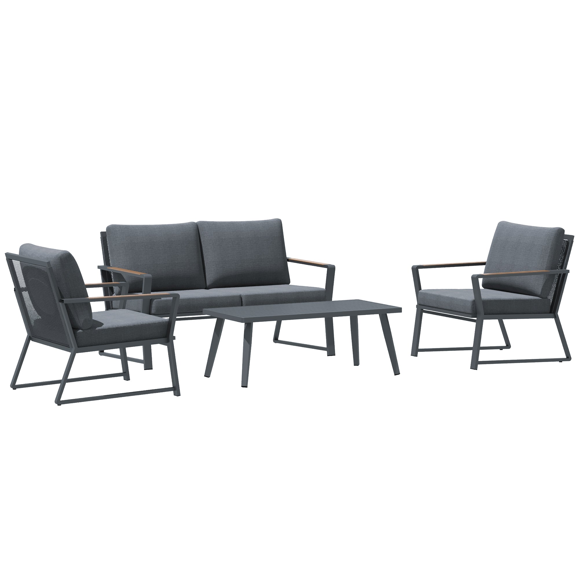 Havemøbelsæt Til Personer Sofa Lænestol Sidebord Polyrattan Aluminium Grå