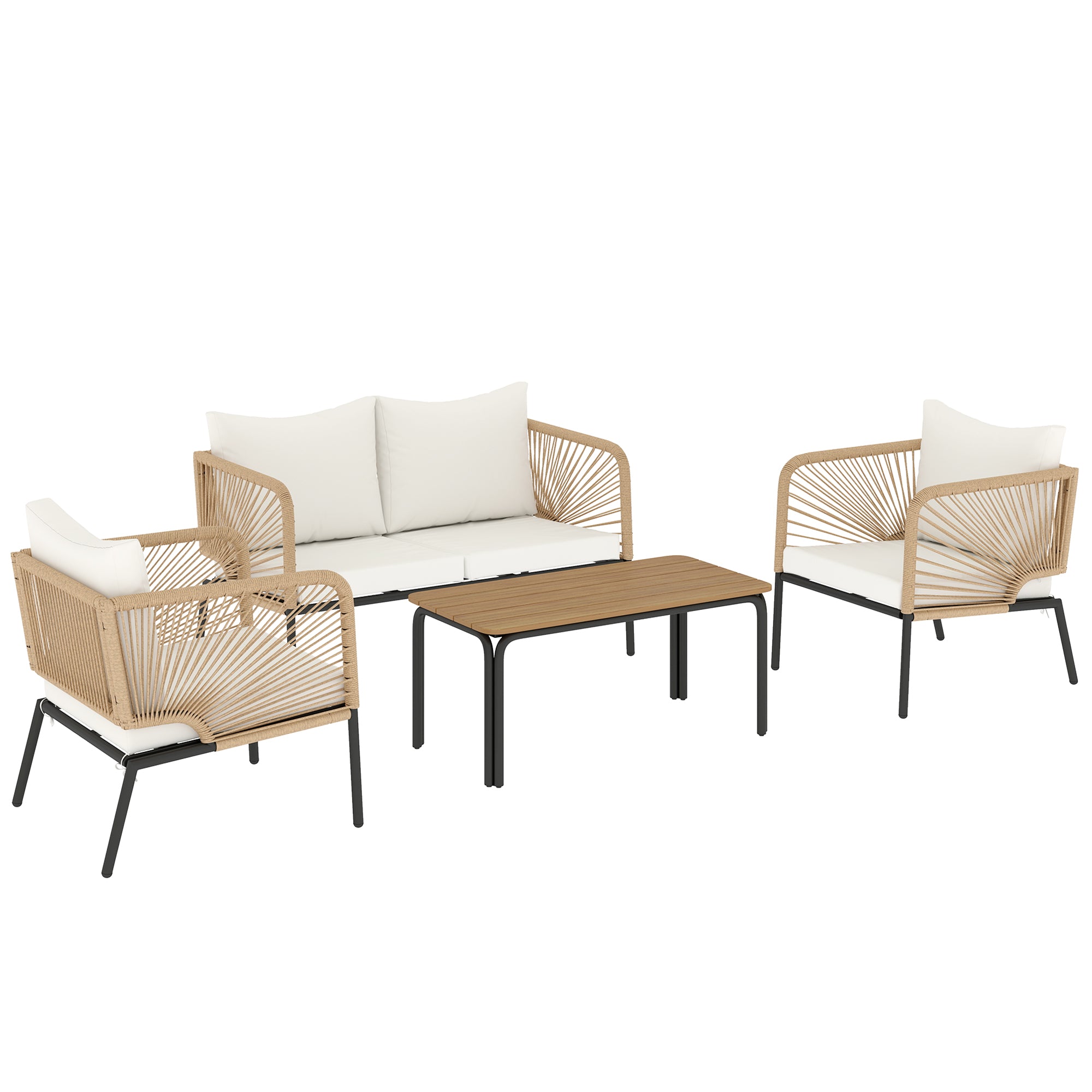 Havemøbelsæt Vejrbestandigt Til Personer Med Personers Sofa Lænestole Wpc Lamelbord Metal Rattan Hvid