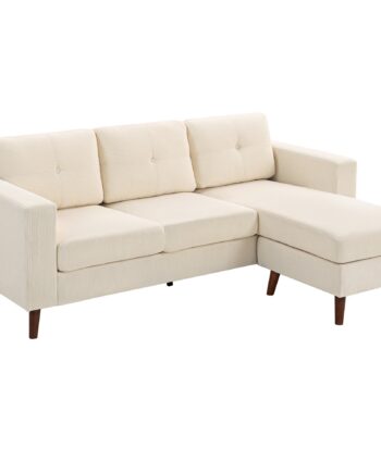 Hjørnesofa 192 Formet Personers Sofa Med Vendbar Chaiselong Corduroy Look Til Små Rum Cremehvid