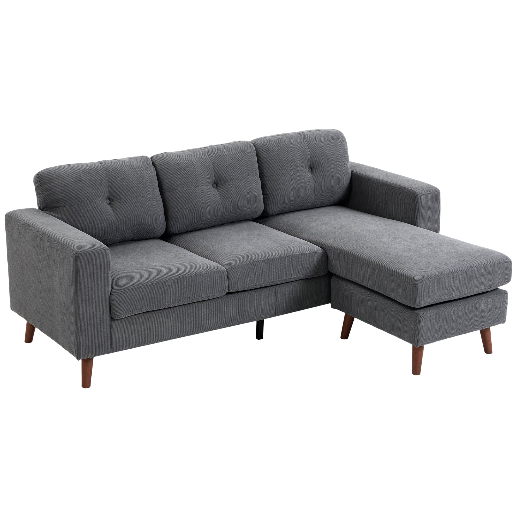 Hjørnesofa 192 Formet Personers Sofa Med Vendbar Chaiselong Corduroy Look Til Små Rum Mørkegrå