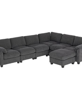 Hjørnesofa Formet Sofa Sofa Med Fjederbetræk Polstrede Armlæn Bevægelig Puf Corduroy 292x224x85 Mørkegrå