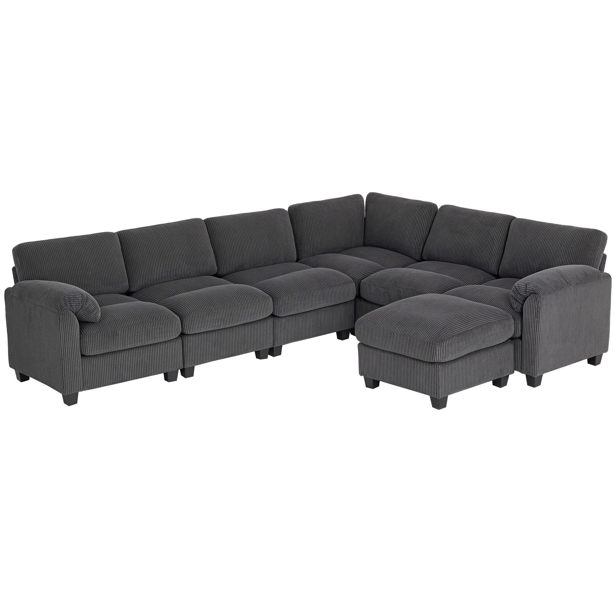 Hjørnesofa Formet Sofa Sofa Med Fjederbetræk Polstrede Armlæn Bevægelig Puf Corduroy 292x224x85 Mørkegrå