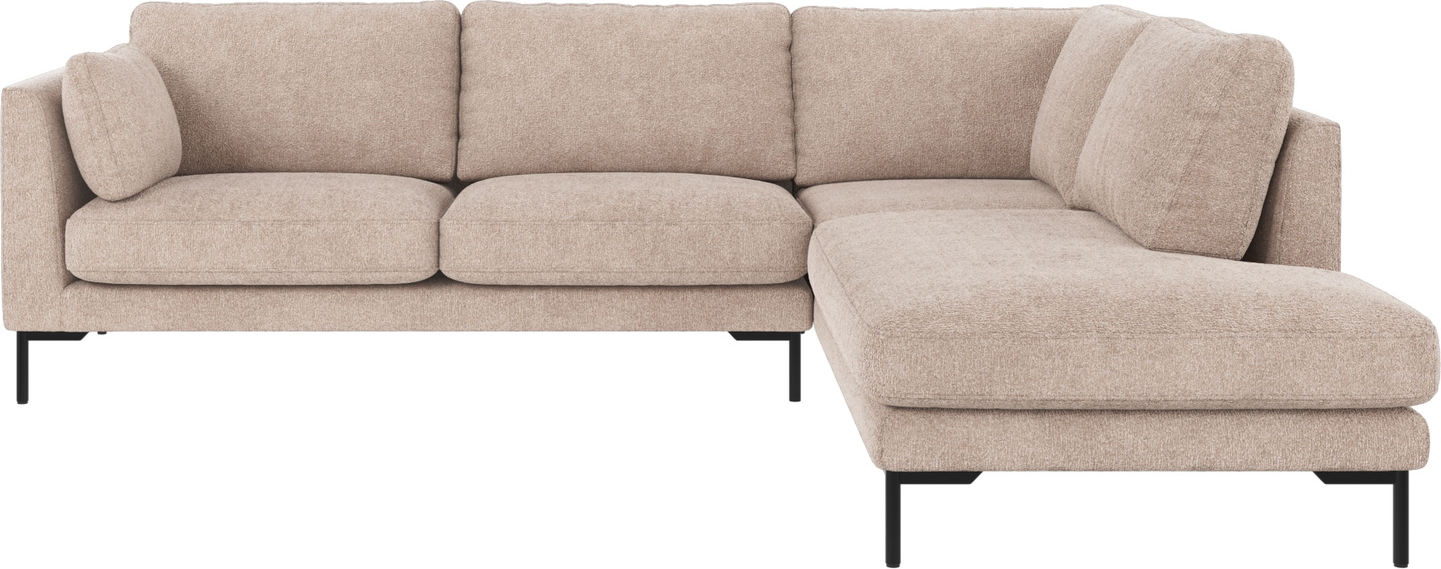 Hjørnesofa Højrevendt Rowico Corwin Lysebeige Greg Stof Med Sorte Pulverlakerede Metalben