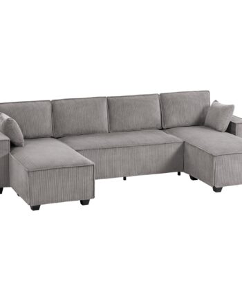Hjørnesofa Med Dobbelt Chaiselong Formet Sofa Corduroystof Med Bredt Dybt Sæde Hynder Med Fjederkerne Lysegrå