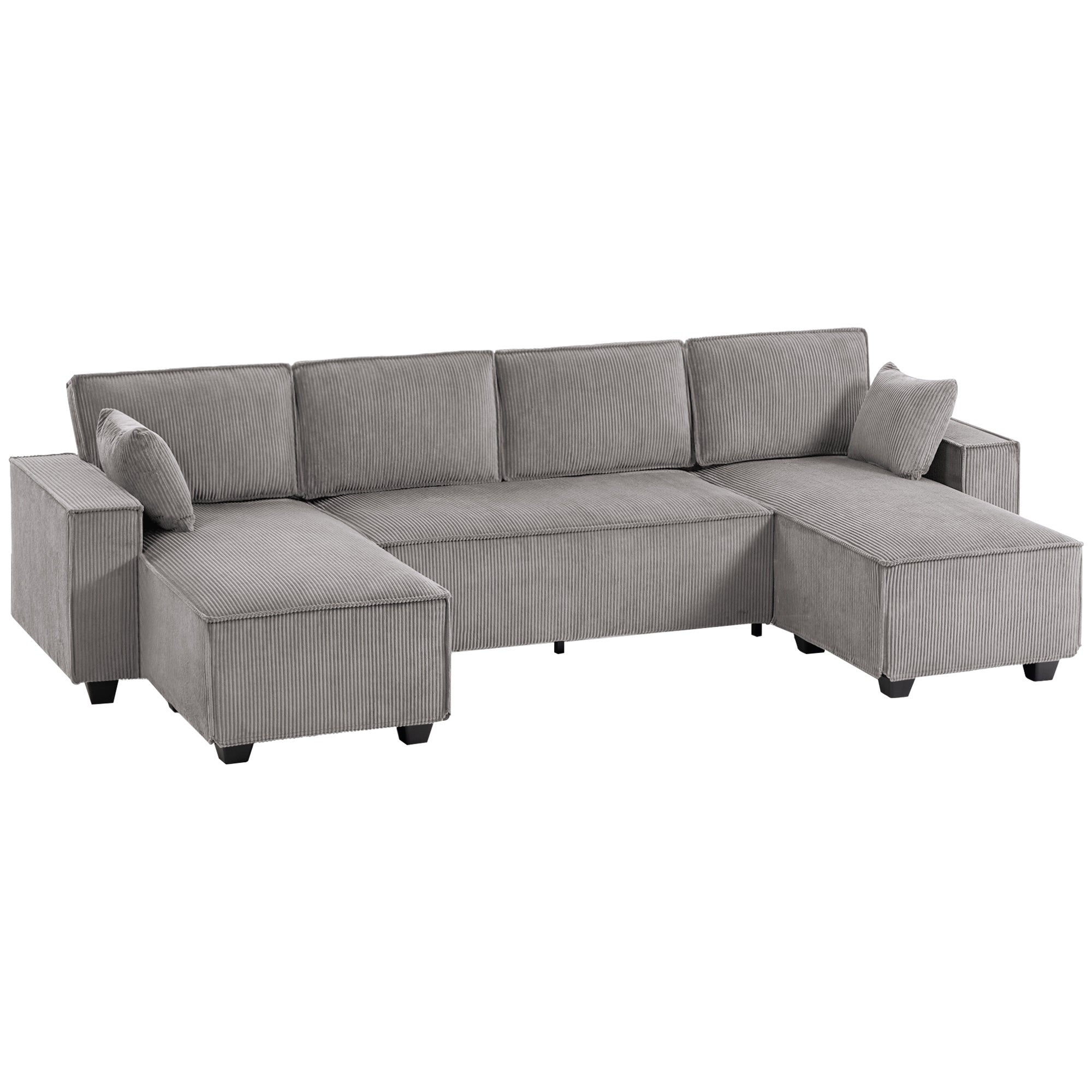 Hjørnesofa Med Dobbelt Chaiselong Formet Sofa Corduroystof Med Bredt Dybt Sæde Hynder Med Fjederkerne Lysegrå